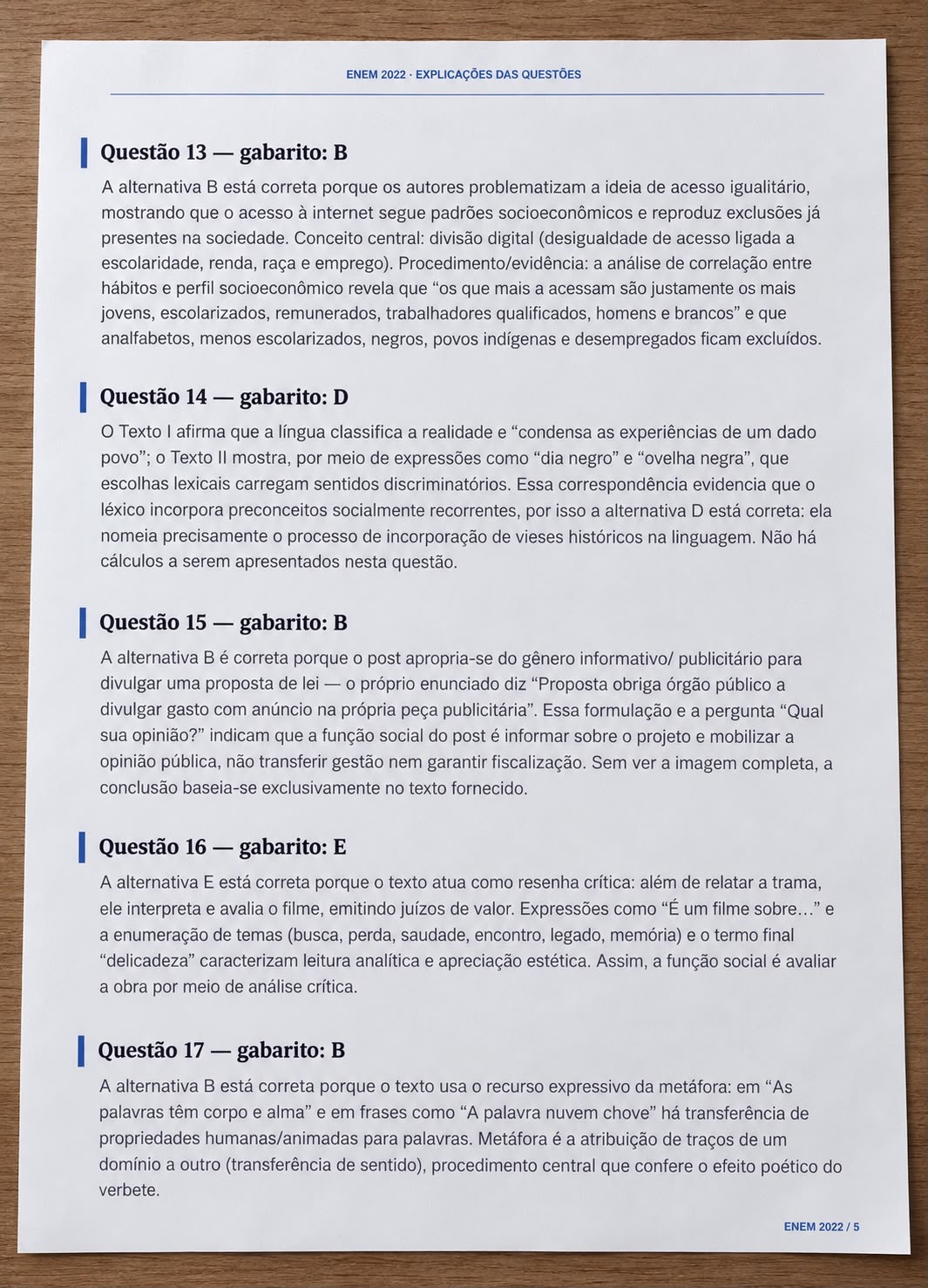 Amostra de questões do ENEM com gabarito comentado